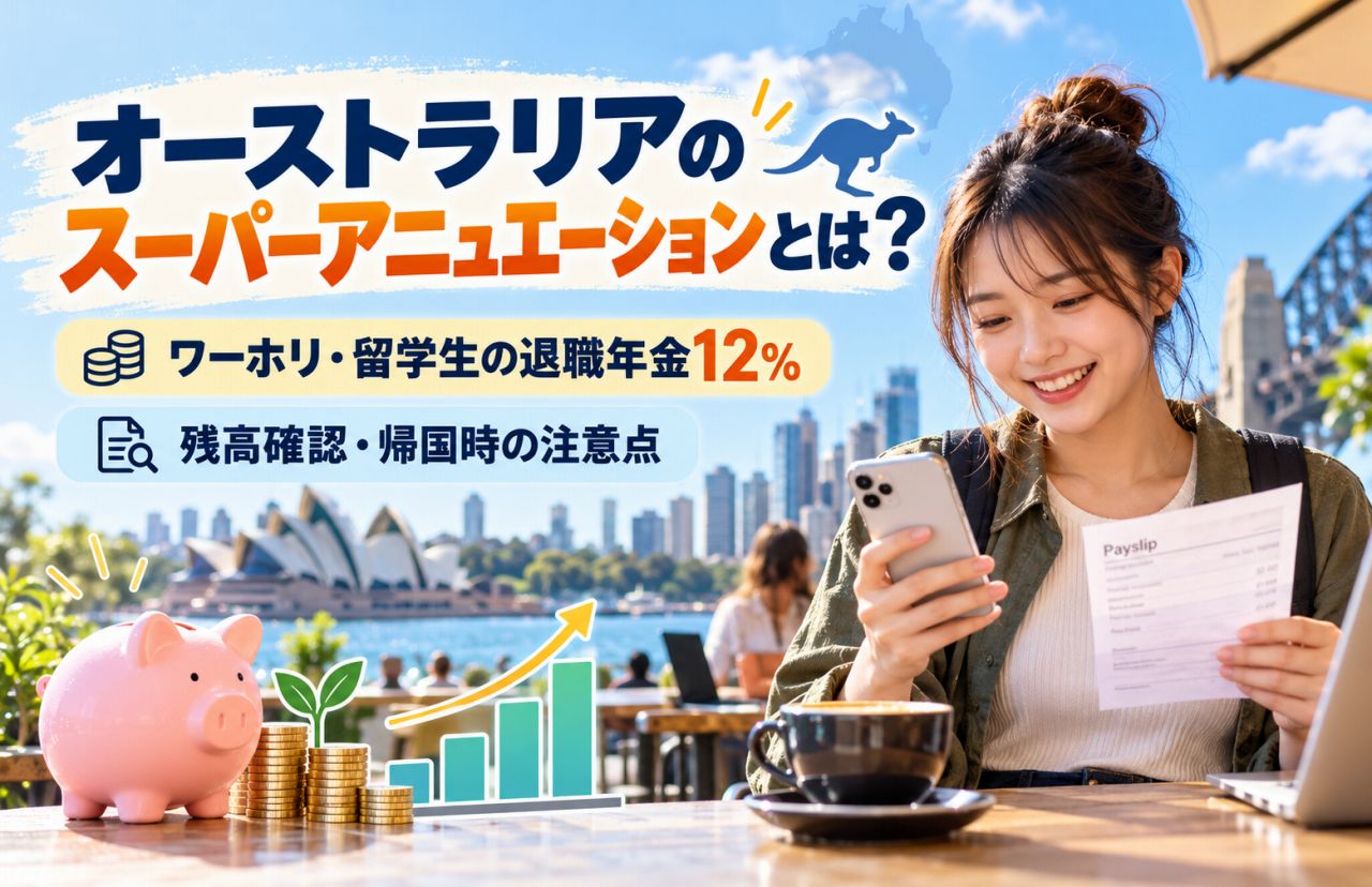 オーストラリアのスーパーアニュエーションとは?ワーホリ・留学生の退職年金12%と残高確認・帰国時の注意点